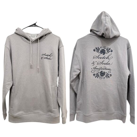 Scotch & Soda Gray Pullover Hoodie Unisex XL Black Embroidered Front & Back Sm - Picture 3 of 8